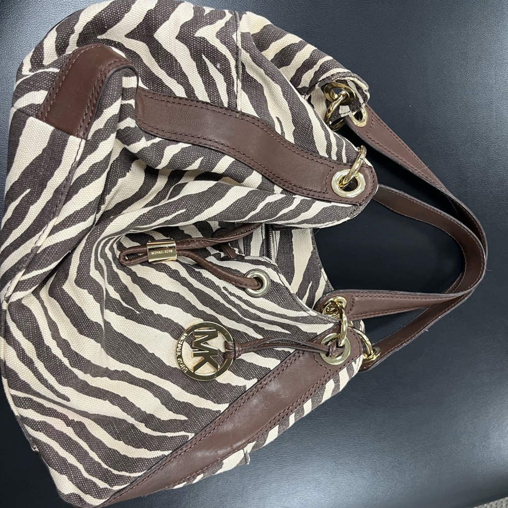 Michael Kors Brown and Cream Zebra Print Tote Bag